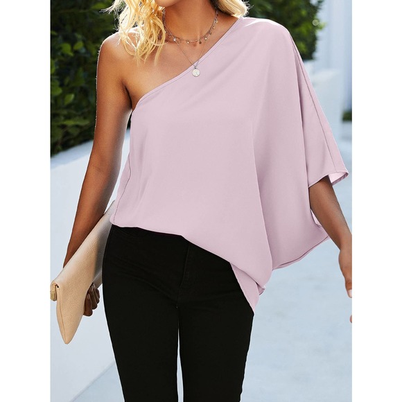 Off the shoulder One Shoulder Batwing Sleeve Blouse boho burgundy - Picture 5 of 10